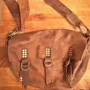 Paolo Angelucci Brass Studded Leather Shoulder Bag, Brown